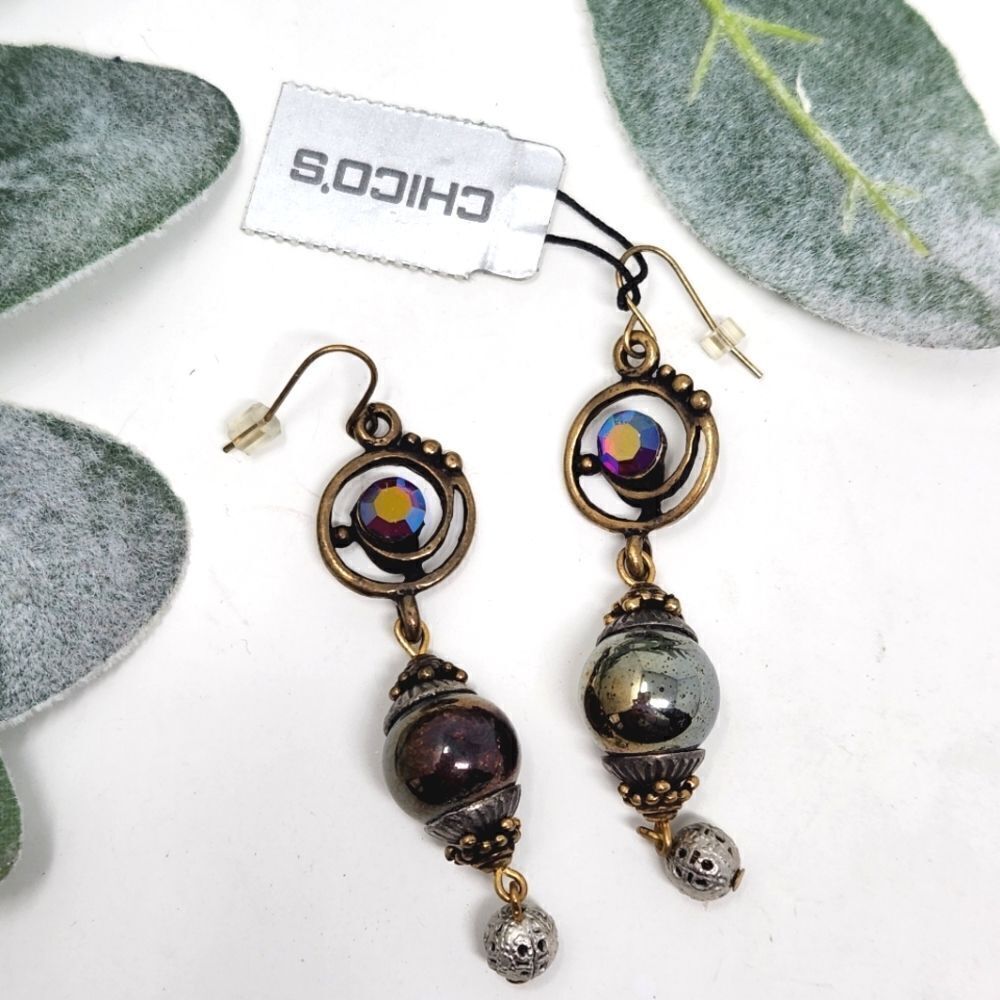 ‎CHICO'S Dangle Rhinestone Mirror Ball Earrings NWT